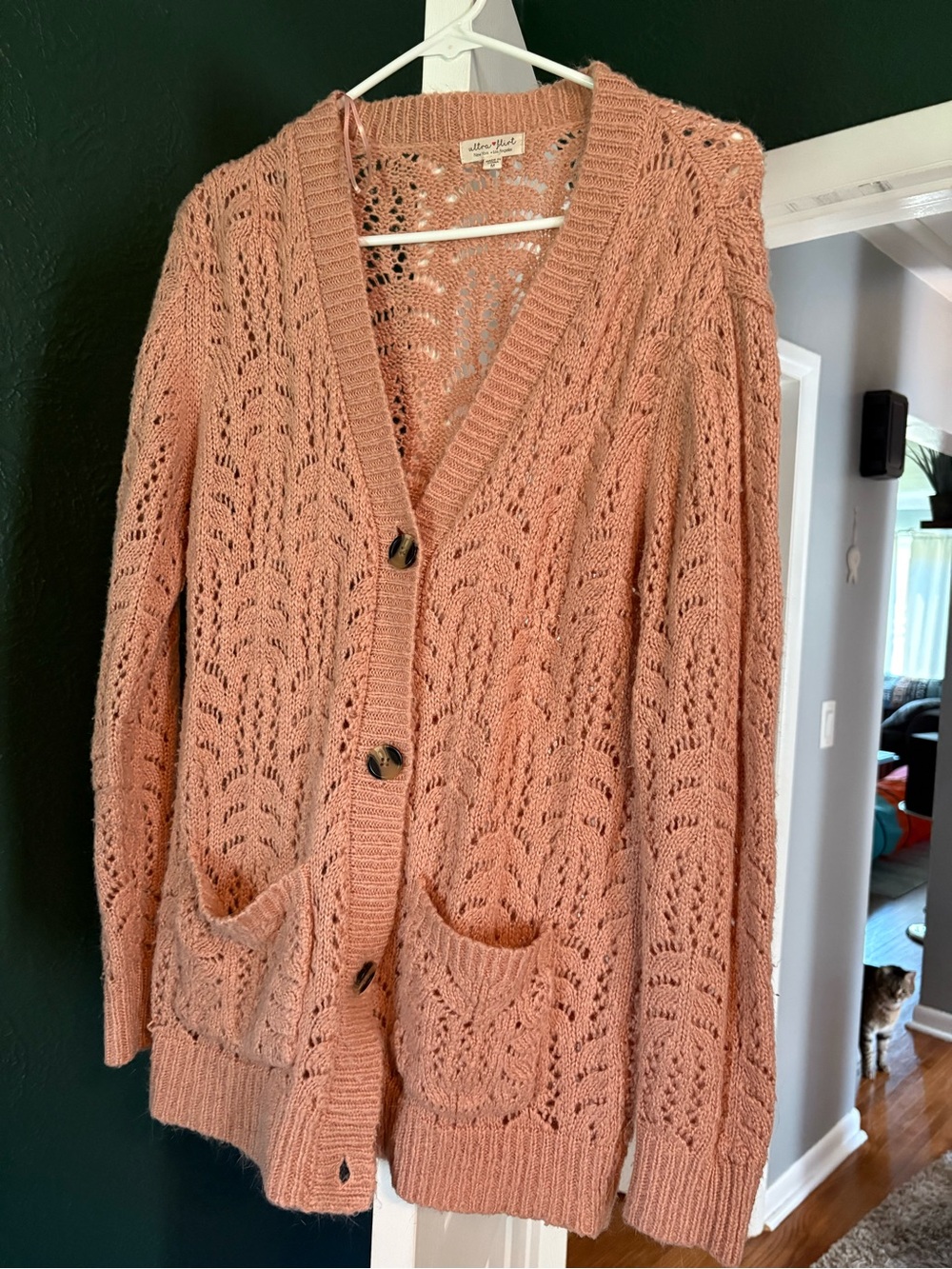 Peach Open-Knit Cardigan Sweater